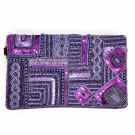 BOLSO MANO ABALORIO INDIO MORADO MKH987*
