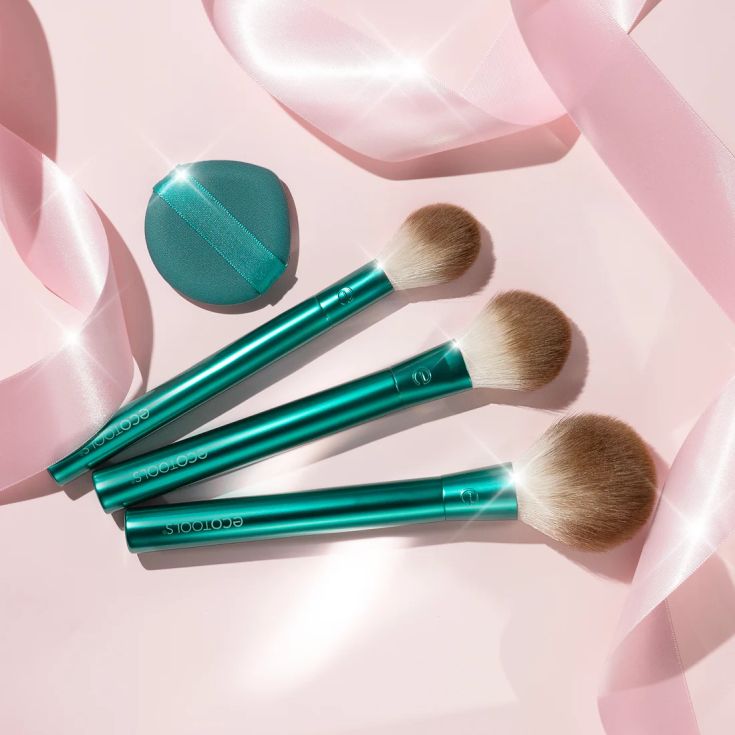 ecotools set holidays brochas 3 piezas + esponja