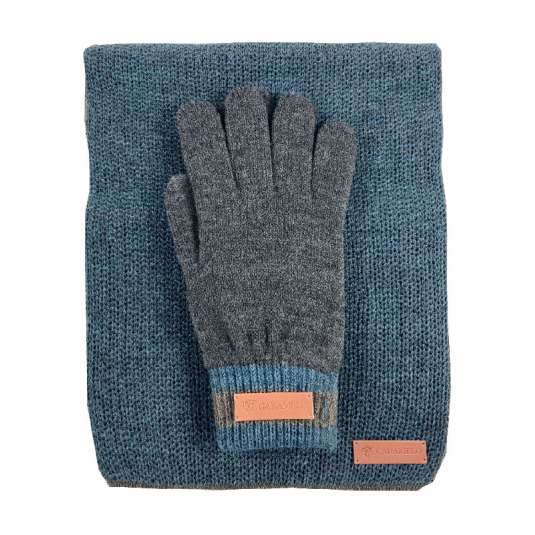 caramelo conjunto bufanda y guantes azul punto hombre