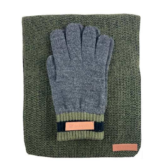 caramelo conjunto bufanda y guantes verde punto hombre