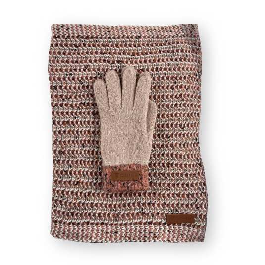 caramelo conjunto bufanda y guantes rosa punto mujer