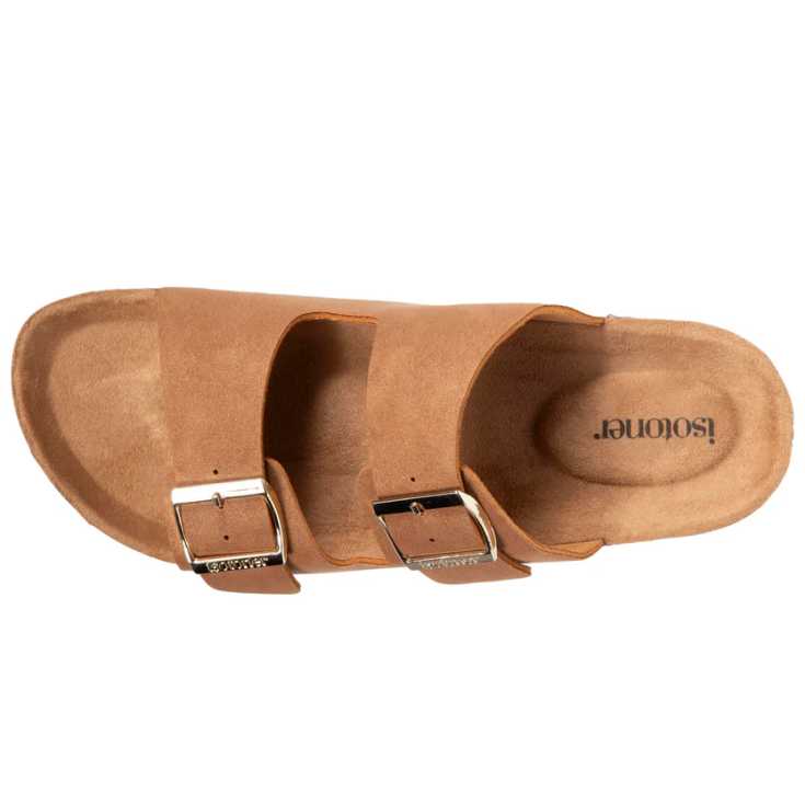 isotoner mule dessus sandalias de dos correas mujer camel