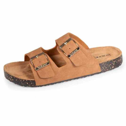 isotoner mule dessus sandalias de dos correas mujer camel