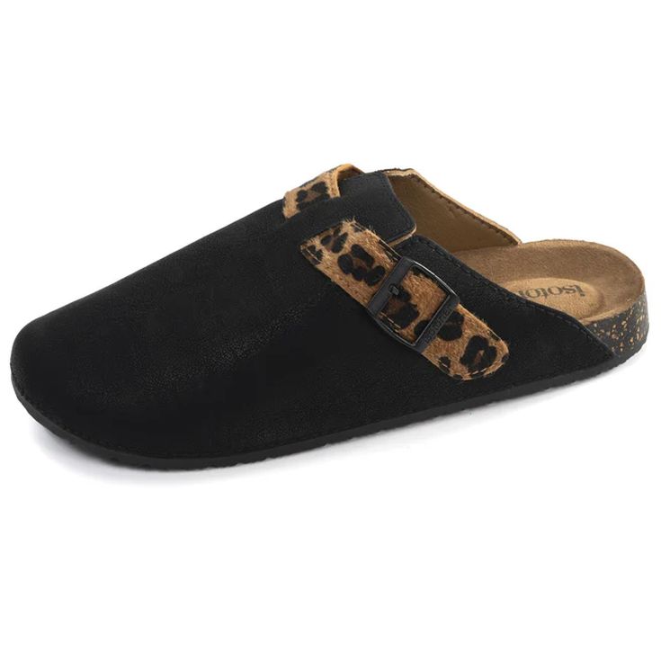 isotoner zuecos mujer negro con tira de leopardo isotoner zuecos mujer negro con tira de leopardo