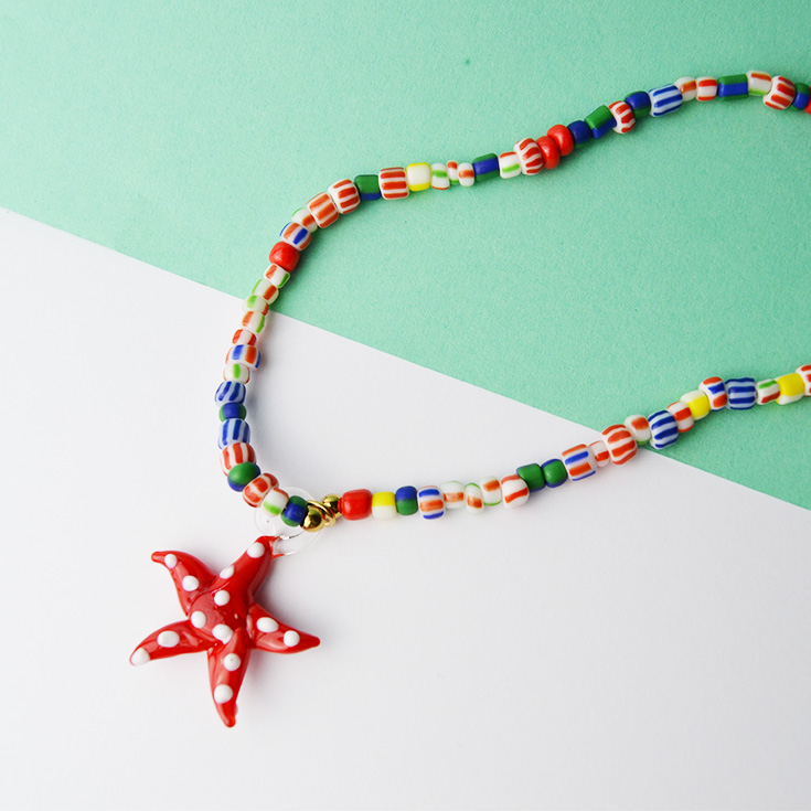 collar estrella roja de mar con piedras de colores collar estrella roja de mar con piedras de colores