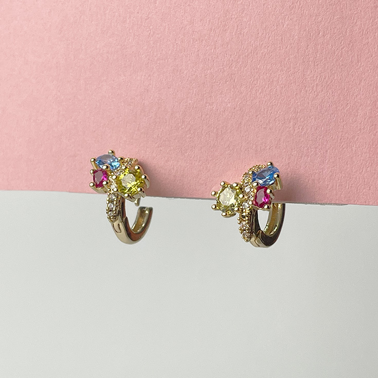 pendientes aro mini dorados circonitas de colores