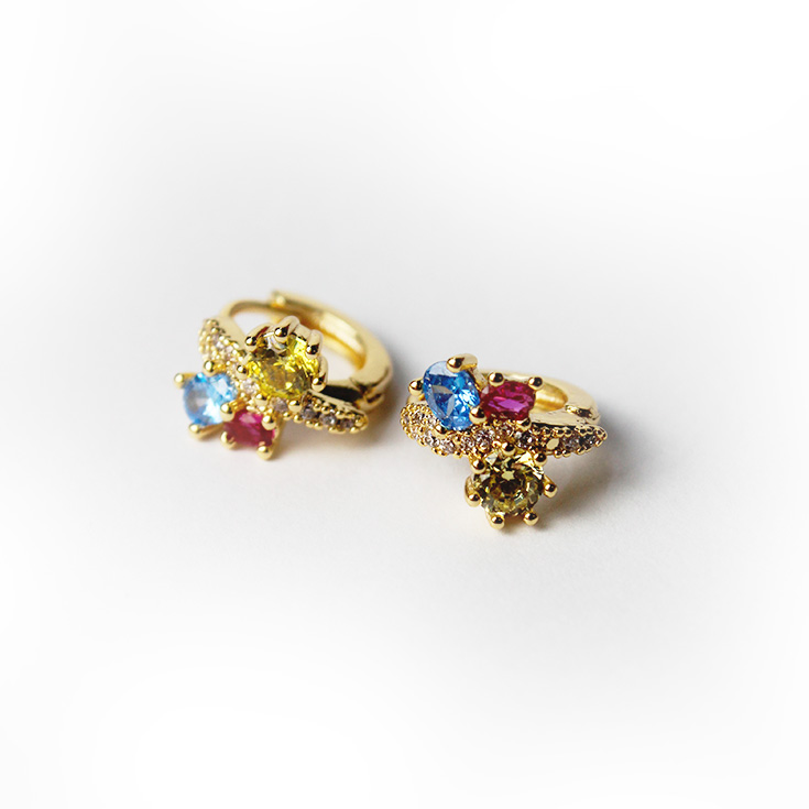 pendientes aro mini dorados circonitas de colores