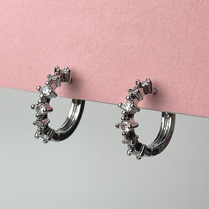 pendientes aro mini plata circonitas blancas pendientes aro mini plata circonitas blancas