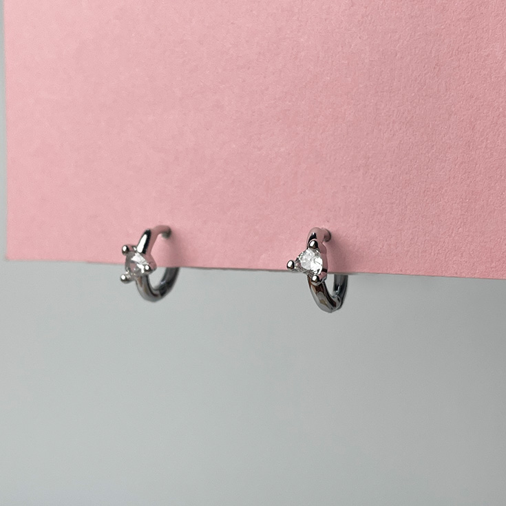 pendientes aro mini plata circonita blanca