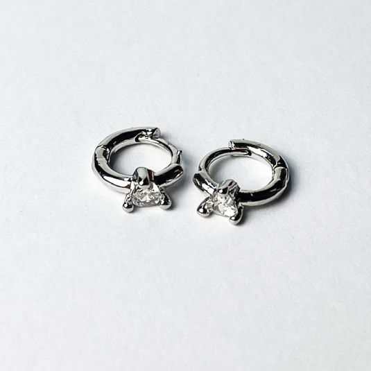 pendientes aro mini plata circonita blanca