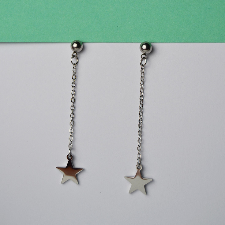 pendientes con caida estrella plateados