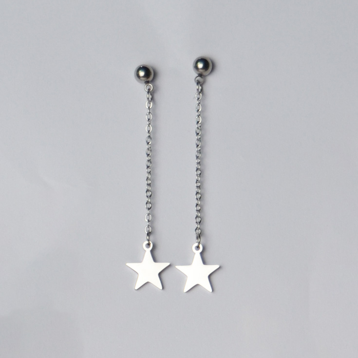pendientes con caida estrella plateados