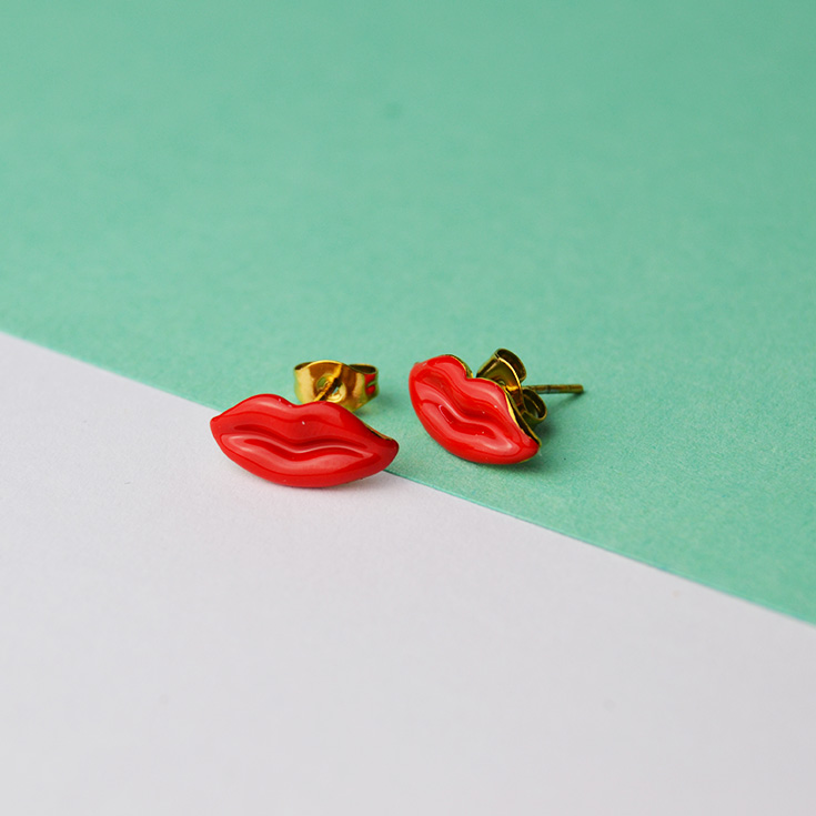 pendenties labios rojos de boton pendenties labios rojos de boton