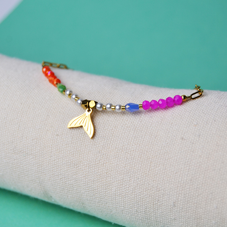 pulsera tobillera dorada con piedras de colores y cola de sirena pulsera tobillera dorada con piedras de colores y cola de sirena