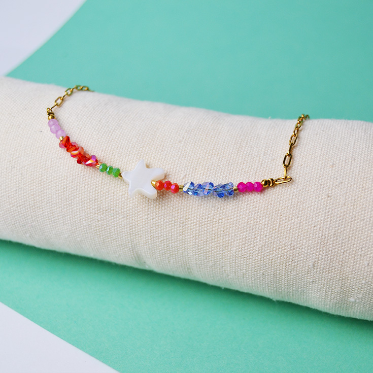 pulsera tobillera dorada con piedras de colores y estrella blanca pulsera tobillera dorada con piedras de colores y estrella blanca
