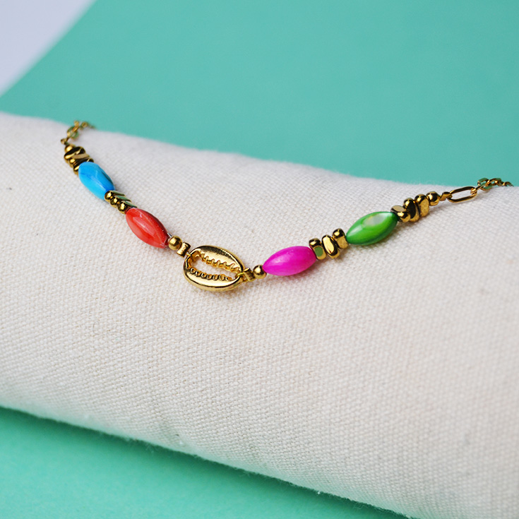 pulsera tobillera dorada con piedras de colores y caracola dorada pulsera tobillera dorada con piedras de colores y caracola dorada