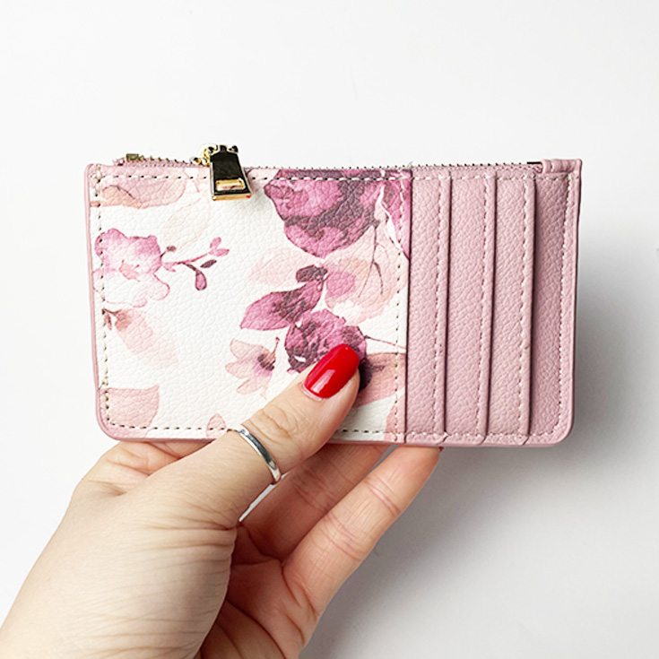 tarjetero floral rosa