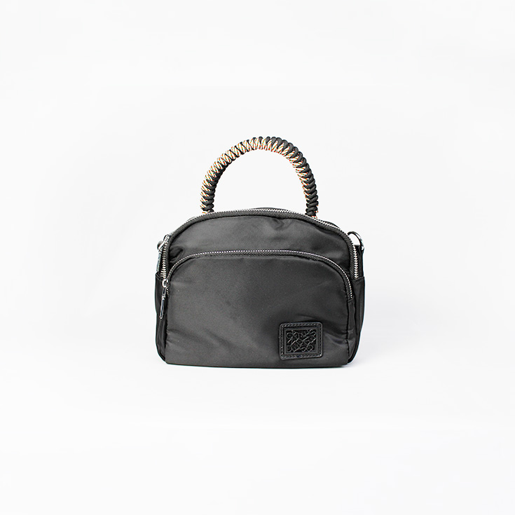 bolso nylon de mano asa cordon negro