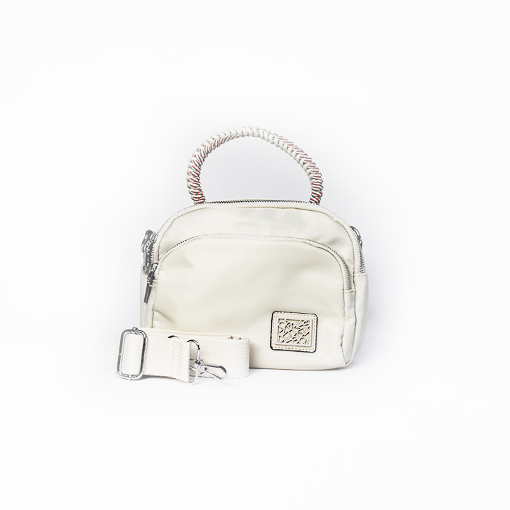 bolso nylon de mano asa cordon beige