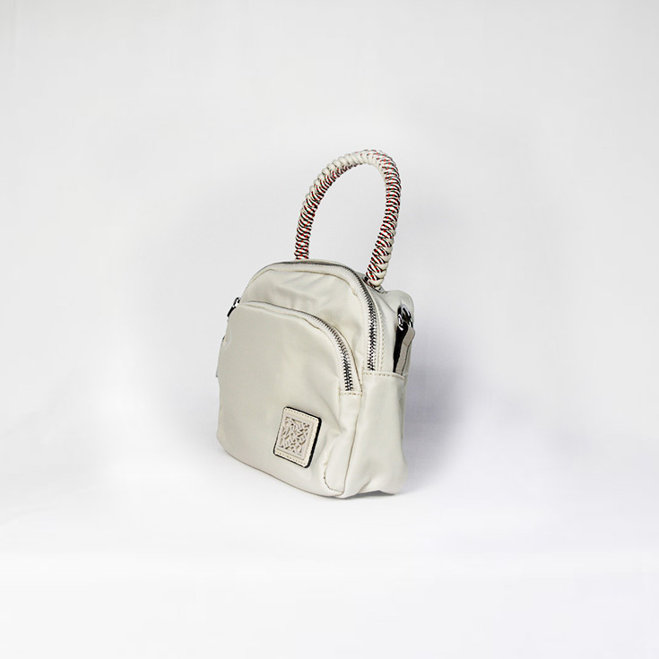 bolso nylon de mano asa cordon beige