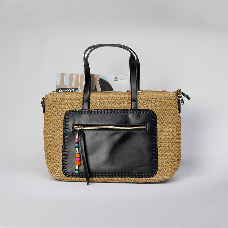 bolso de hombro rafia asas negras bolso de hombro rafia asas negras