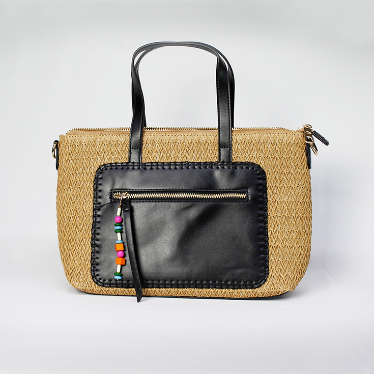 bolso de hombro rafia asas negras