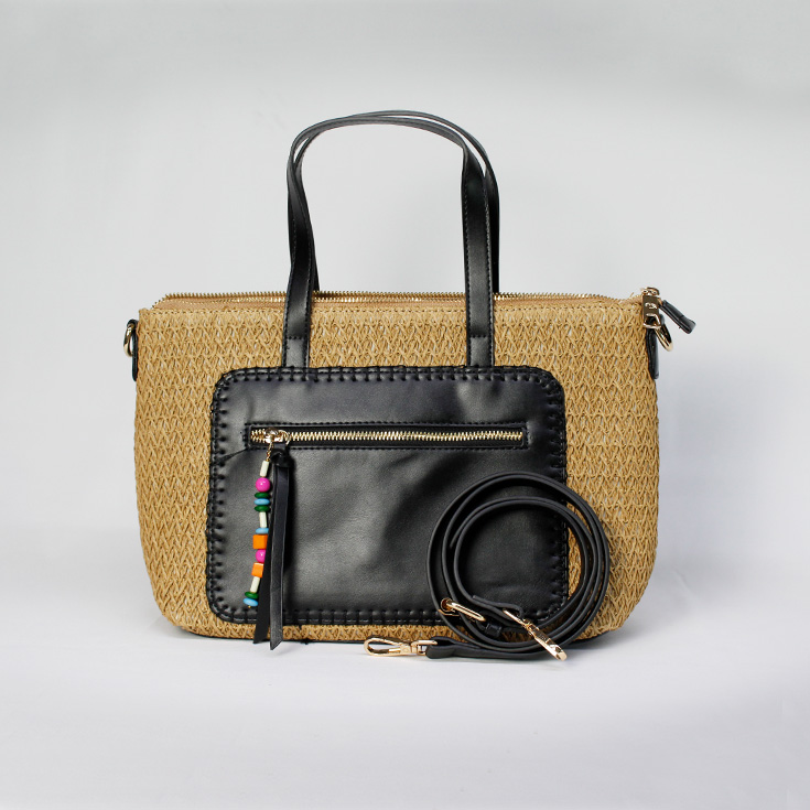 bolso de hombro rafia asas negras