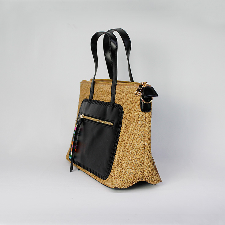 bolso de hombro rafia asas negras