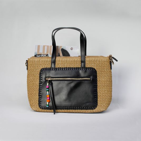 bolso de hombro rafia asas negras