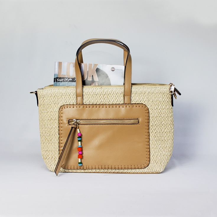 bolso de hombro rafia asas marron