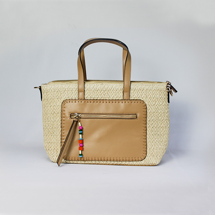 bolso de hombro rafia asas marron