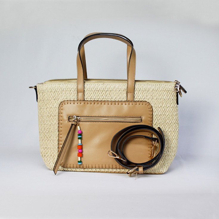bolso de hombro rafia asas marron