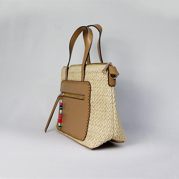 bolso de hombro rafia asas marron