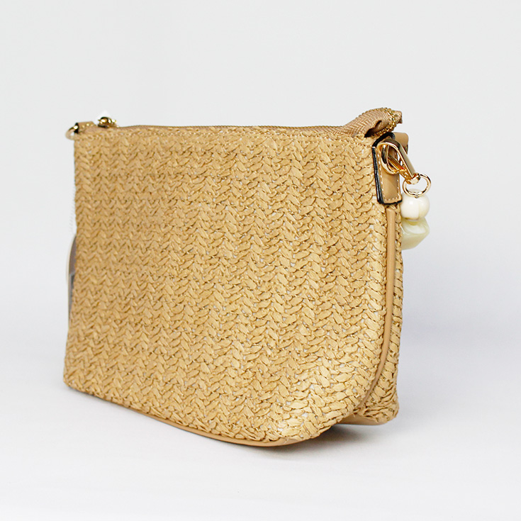 bolso rafia marron con correa piedras marmoladas