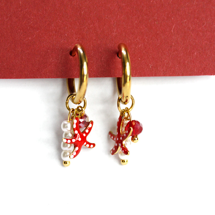 pendientes aritos dorados charm estrella de mar roja