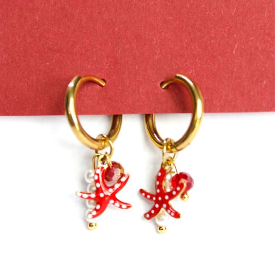 pendientes aritos dorados charm estrella de mar roja