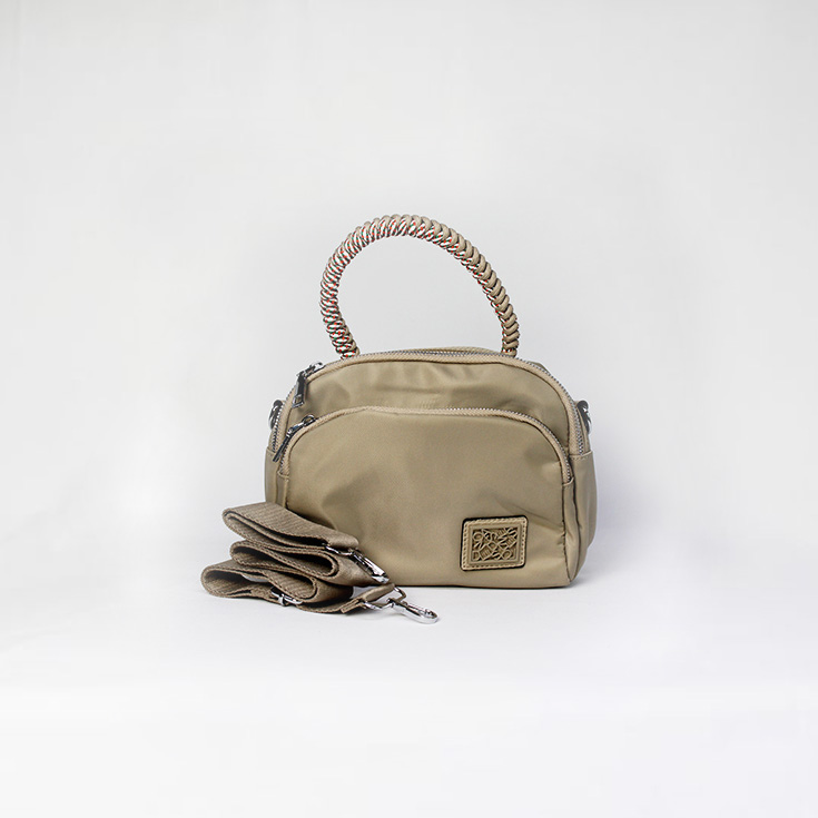 bolso nylon de mano asa cordon taupe