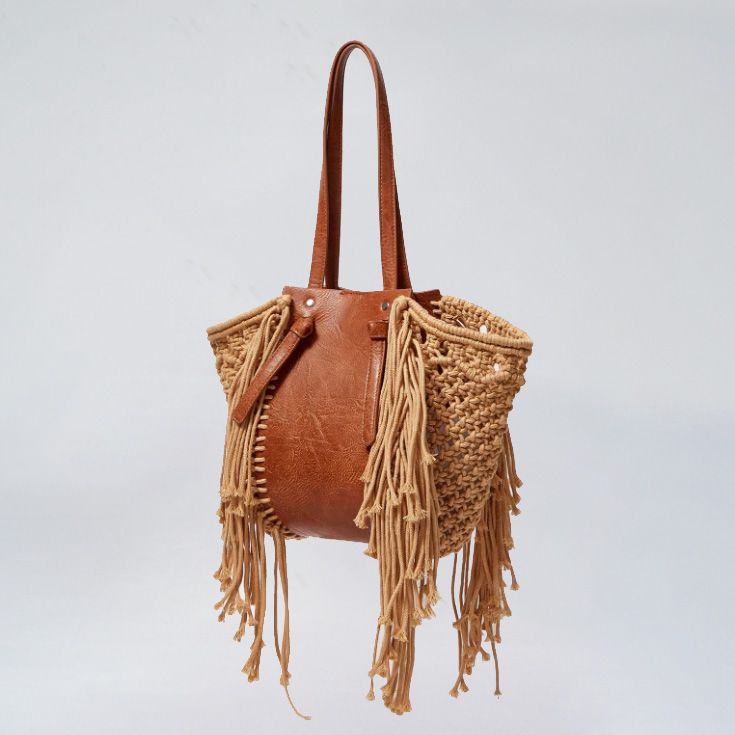 bolso macrame flecos marron