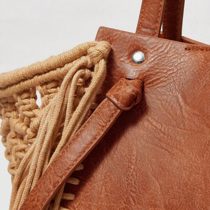 bolso macrame flecos marron