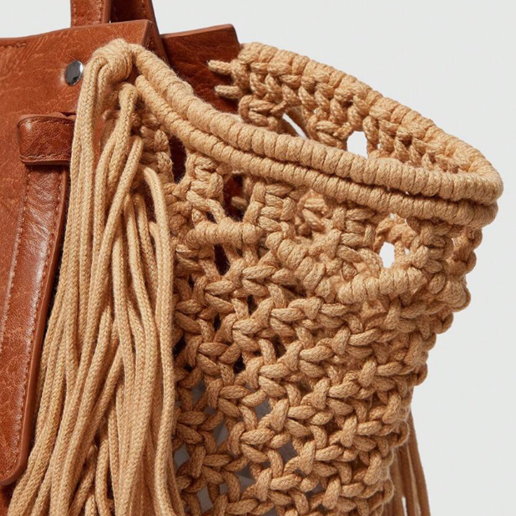 bolso macrame flecos marron