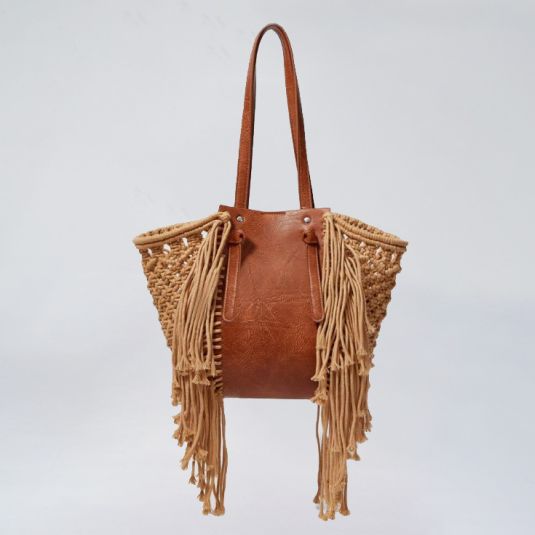 bolso macrame flecos marron