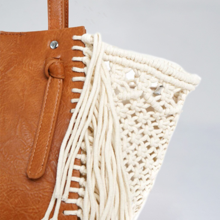 bolso macrame flecos beige