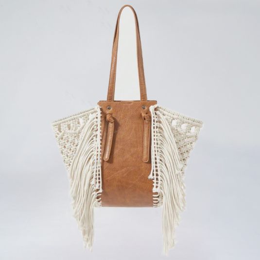 bolso macrame flecos beige