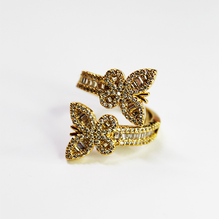 anillo dorado mariposas con destellos anillo dorado mariposas con destellos