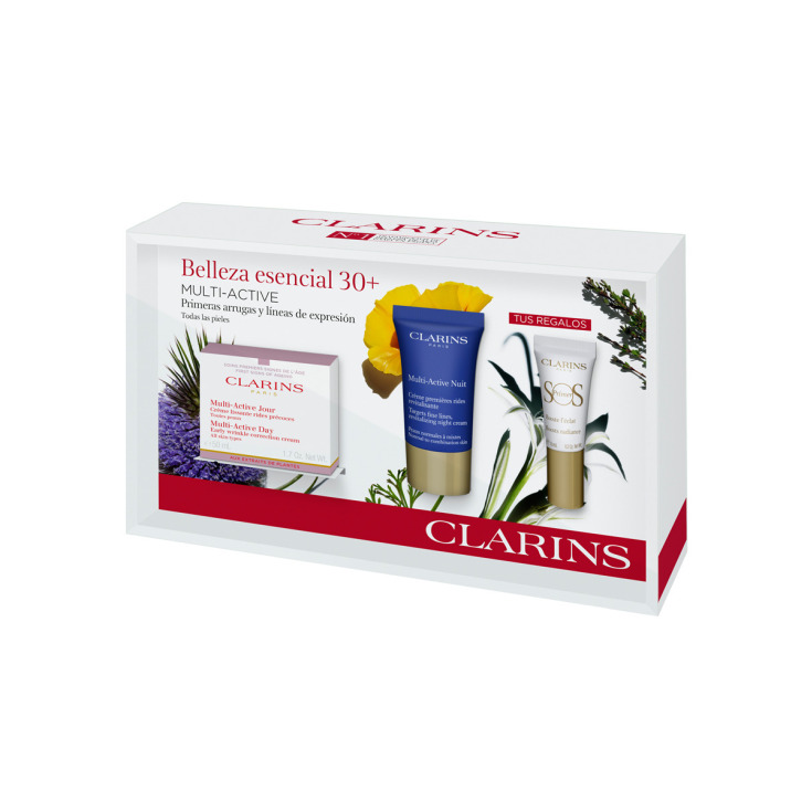 clarins multi-active belleza esencial 30+ crema 50ml set 4 piezas clarins multi-active belleza esencial 30+ crema 50ml set 4 piezas