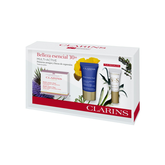clarins multi-active belleza esencial 30+ crema 50ml set 4 piezas clarins multi-active belleza esencial 30+ crema 50ml set 4 piezas