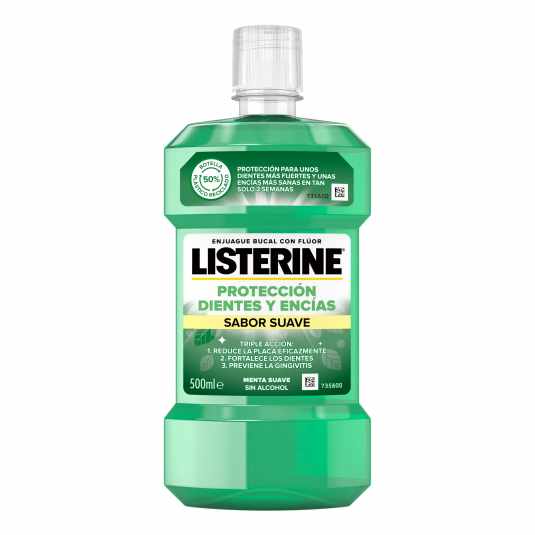 listerine colutorio bucal proteccion dientes y encias sabor menta suave 500ml