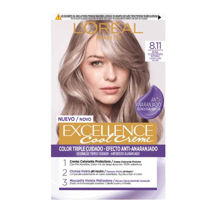 loreal excellence cool creme tinte permanente 8.11 rubio claro ceniza loreal excellence cool creme tinte permanente 8.11 rubio claro ceniza