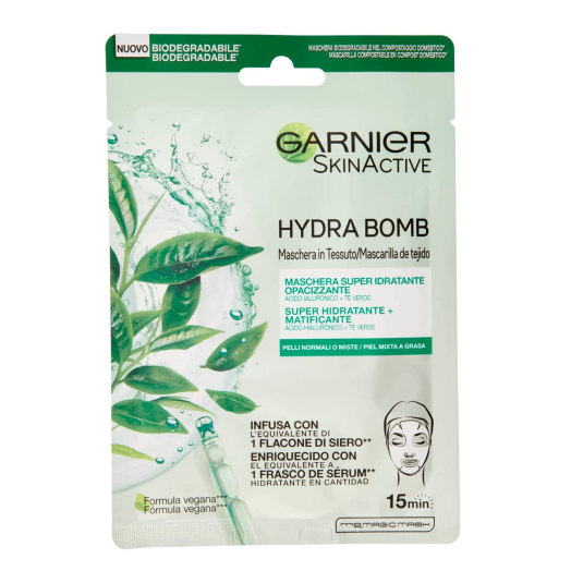 GARNIER SKINACTIVE HYDRA BOMB GREEN TEA MASCARILLA TISSU HIDRATANTE MATIFICANTE GARNIER SKINACTIVE HYDRA BOMB GREEN TEA MASCARILLA TISSU HIDRATANTE MATIFICANTE