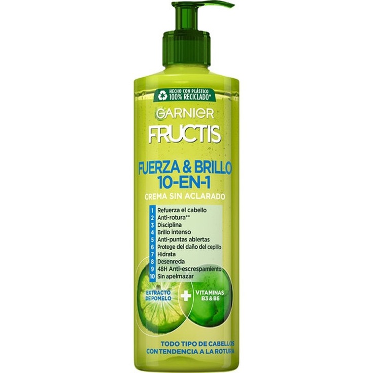 fructis fuerza & brillo crema sin aclarado 10 en 1 dosificador 400ml fructis fuerza & brillo crema sin aclarado 10 en 1 dosificador 400ml